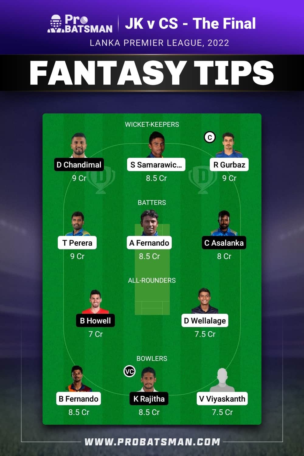 JK vs CS Dream11 Prediction - Fantasy Team 1