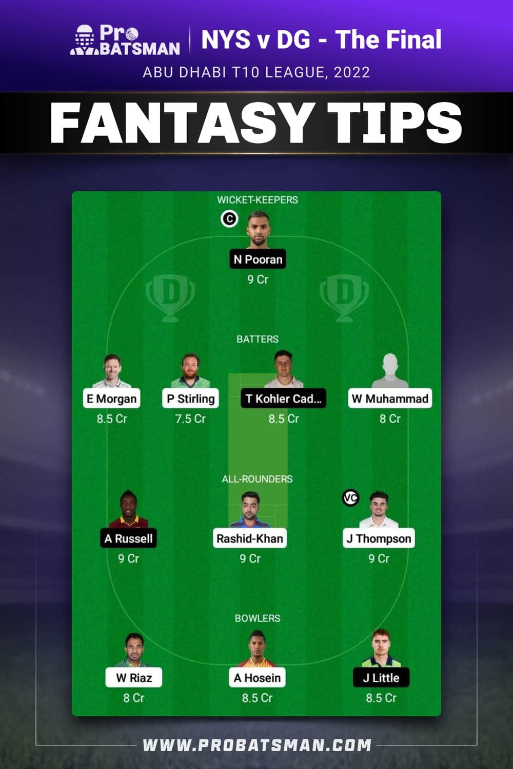 NYS vs DG Dream11 Prediction - Fantasy Team 1