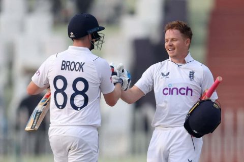 Harry Brook & Ollie Pope Of England in Test Match Against Pakistan