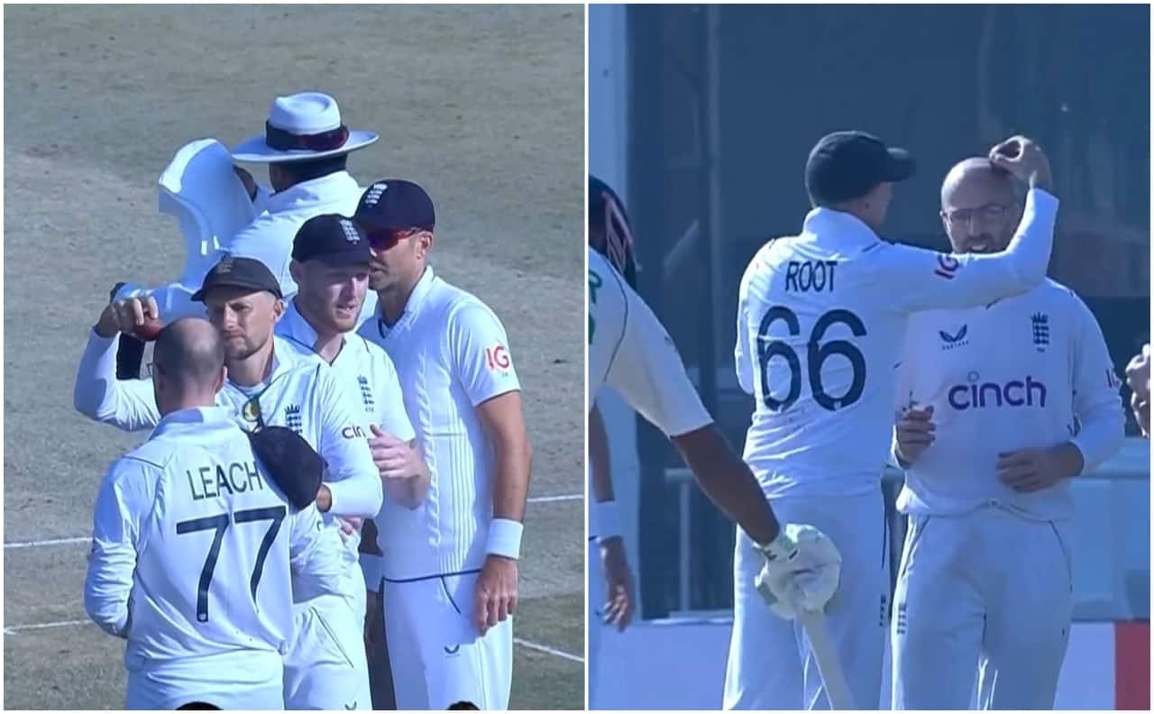 PAK vs ENG: Joe Root Rubs Ball on Jack Leach's Head to Shine it - Watch Video Joe Root & Jack Leach