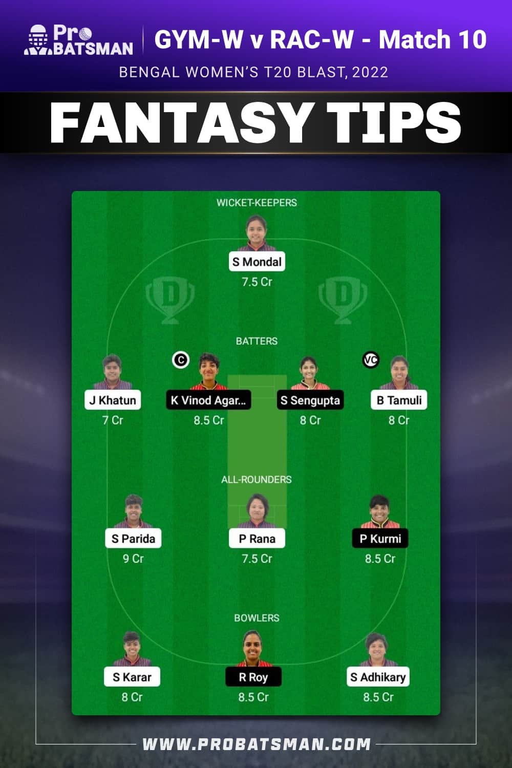 GYM-W vs RAC-W Dream11 Prediction - Fantasy Team 2 GYM-W vs RAC-W Dream11 Prediction - Fantasy Team 2