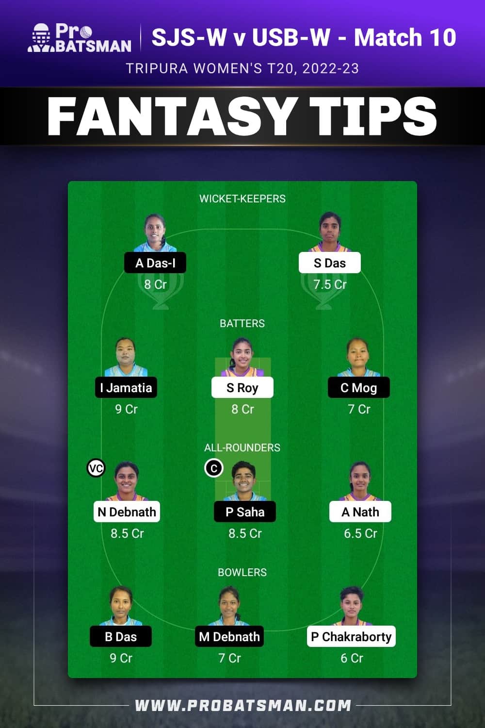 SJS-W vs USB-W Dream11 Prediction - Fantasy Team 1