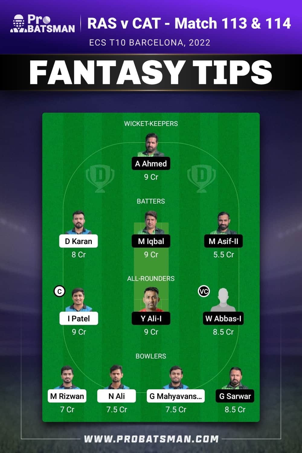 RAS vs CAT Dream11 Prediction - Fantasy Team 2