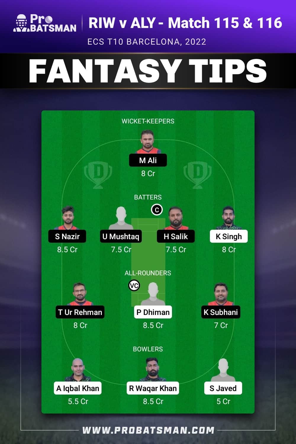 RIW vs ALY Dream11 Prediction - Fantasy Team 2 RIW vs ALY Dream11 Prediction - Fantasy Team 2