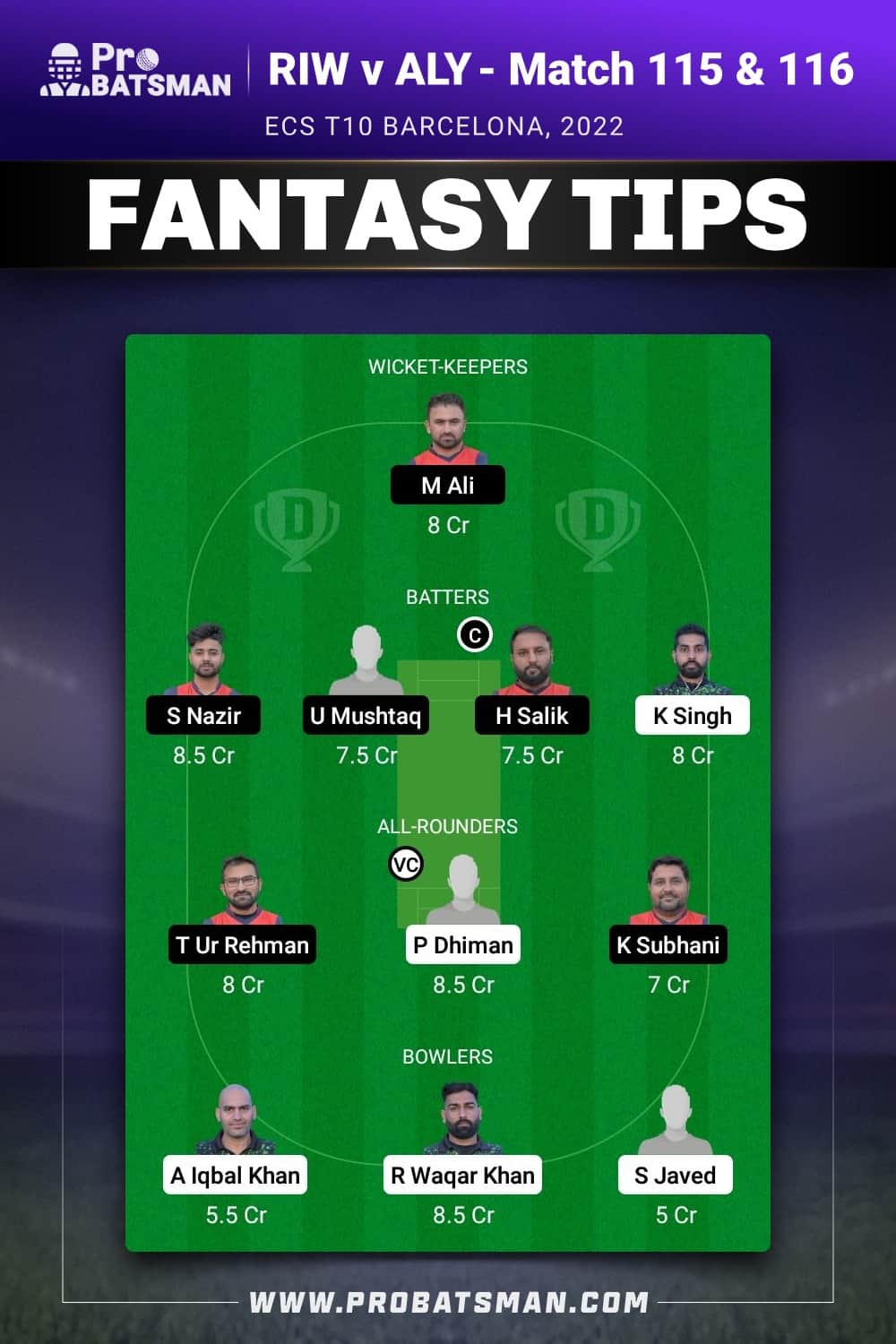 RIW vs ALY Dream11 Prediction - Fantasy Team 2