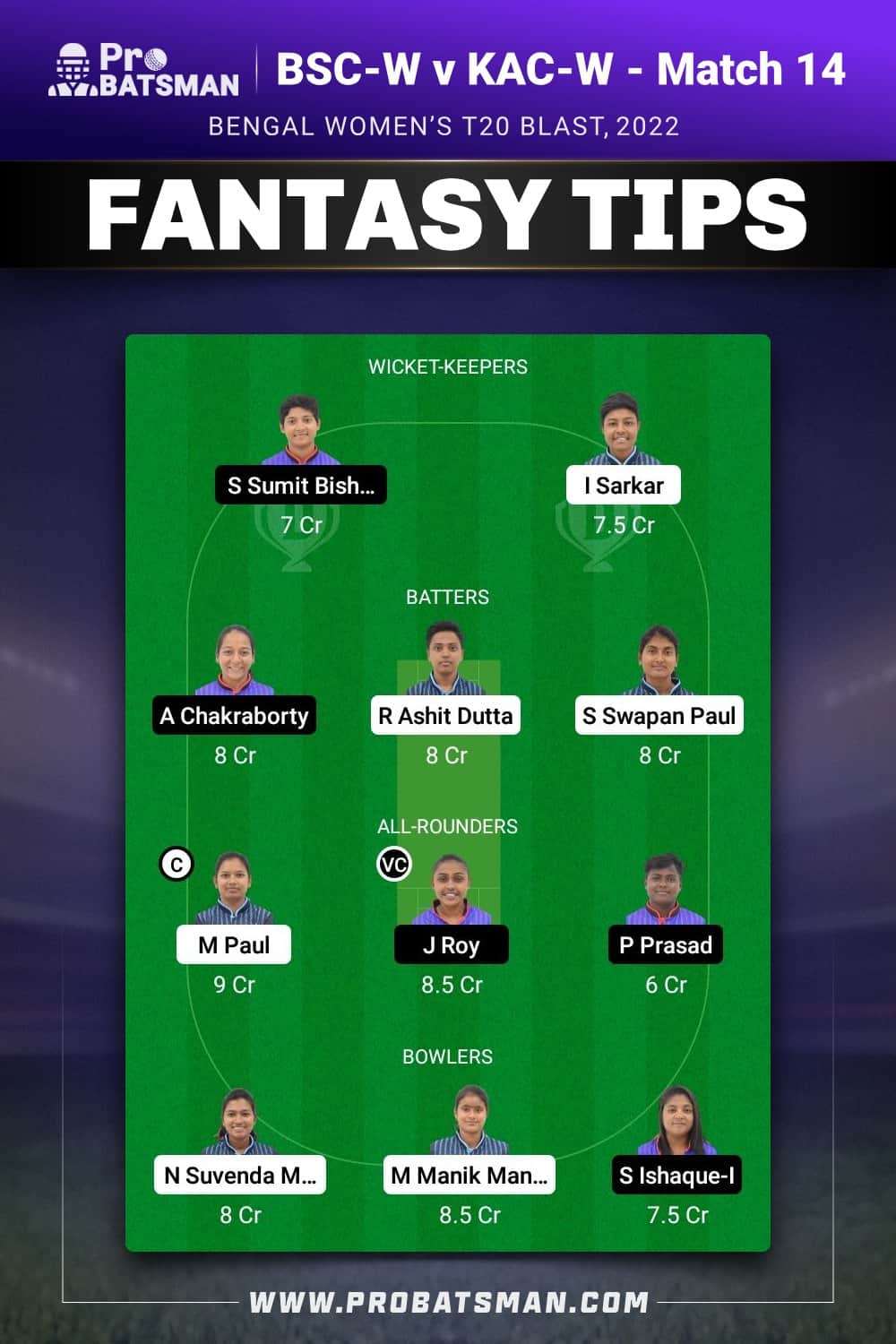 BSC-W vs KAC-W Dream11 Prediction - Fantasy Team 1