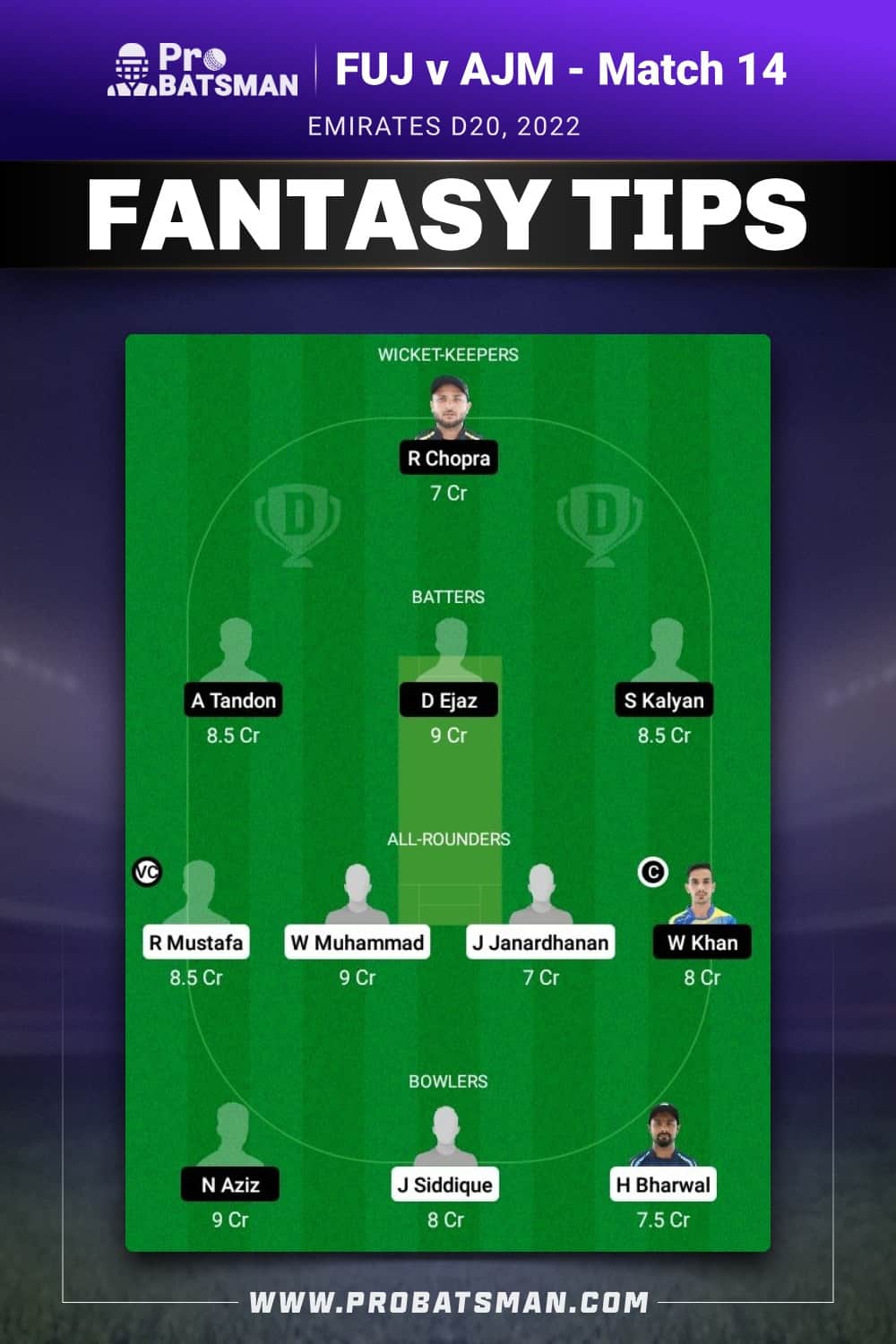 FUJ vs AJM Dream11 Prediction - Fantasy Team 2