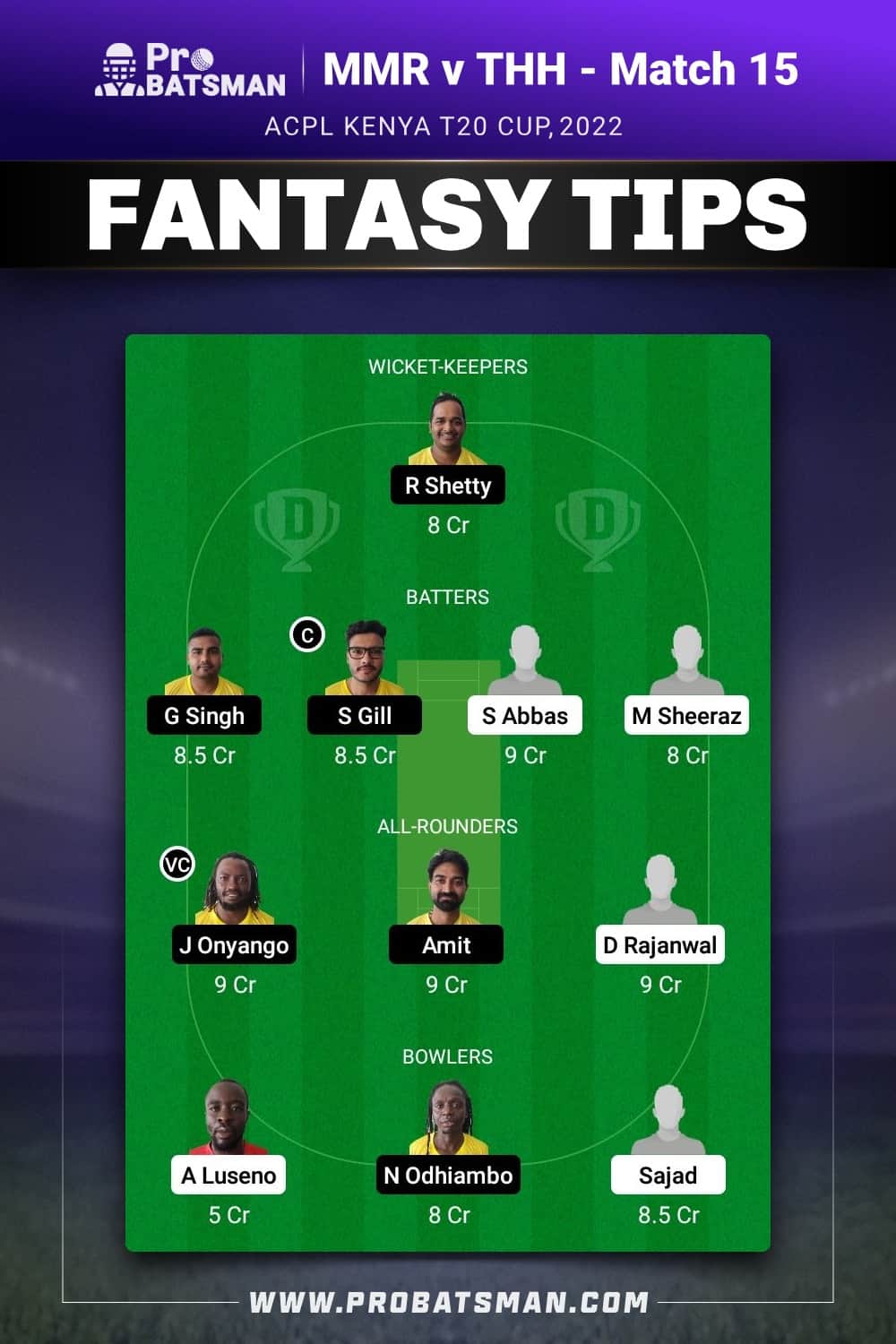 MMR vs THH Dream11 Prediction - Fantasy Team 1