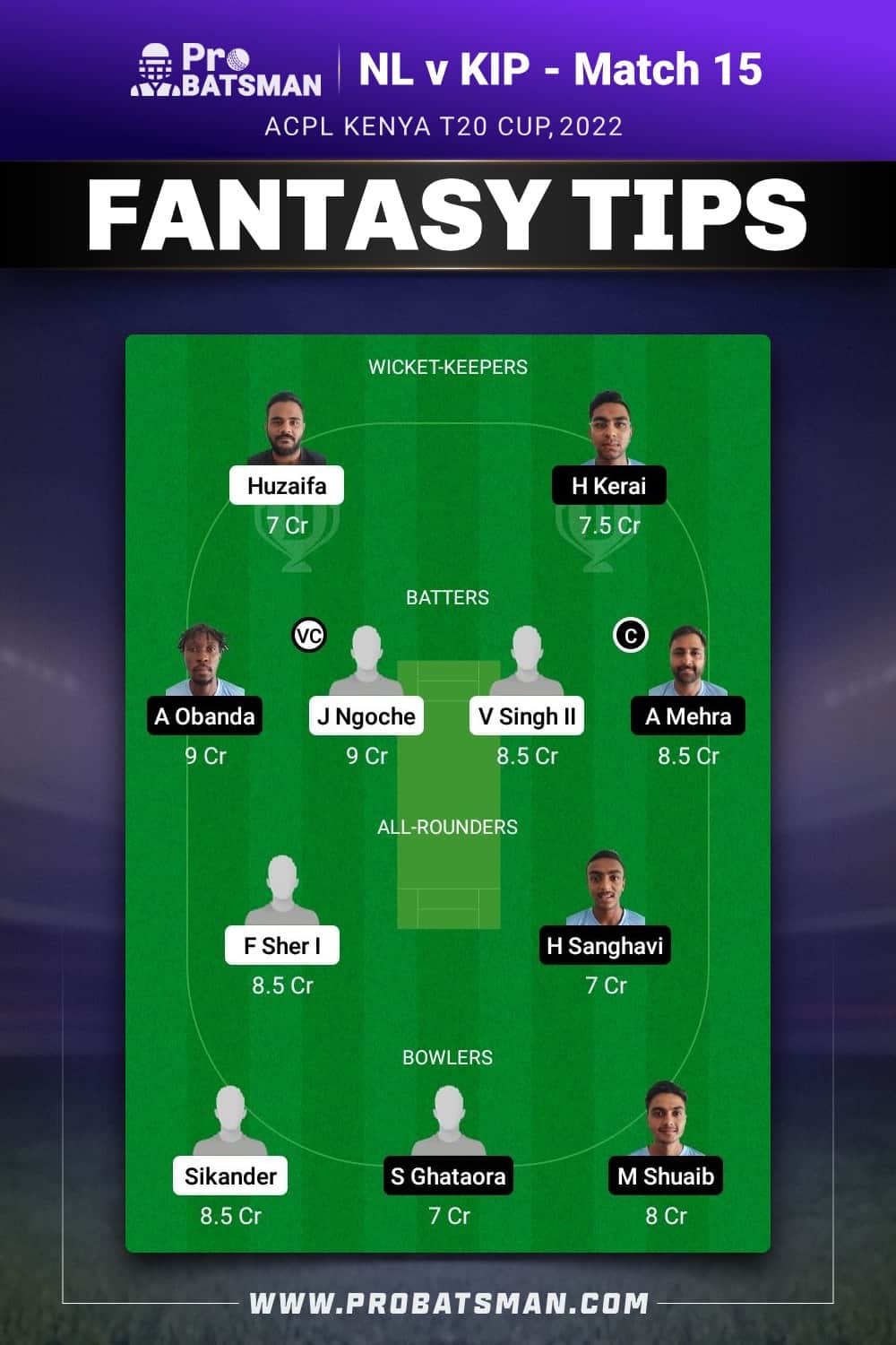 NL vs KIP Dream11 Prediction - Fantasy Team 1