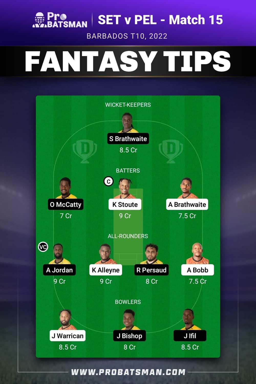 SET vs PEL Dream11 Prediction - Fantasy Team 1