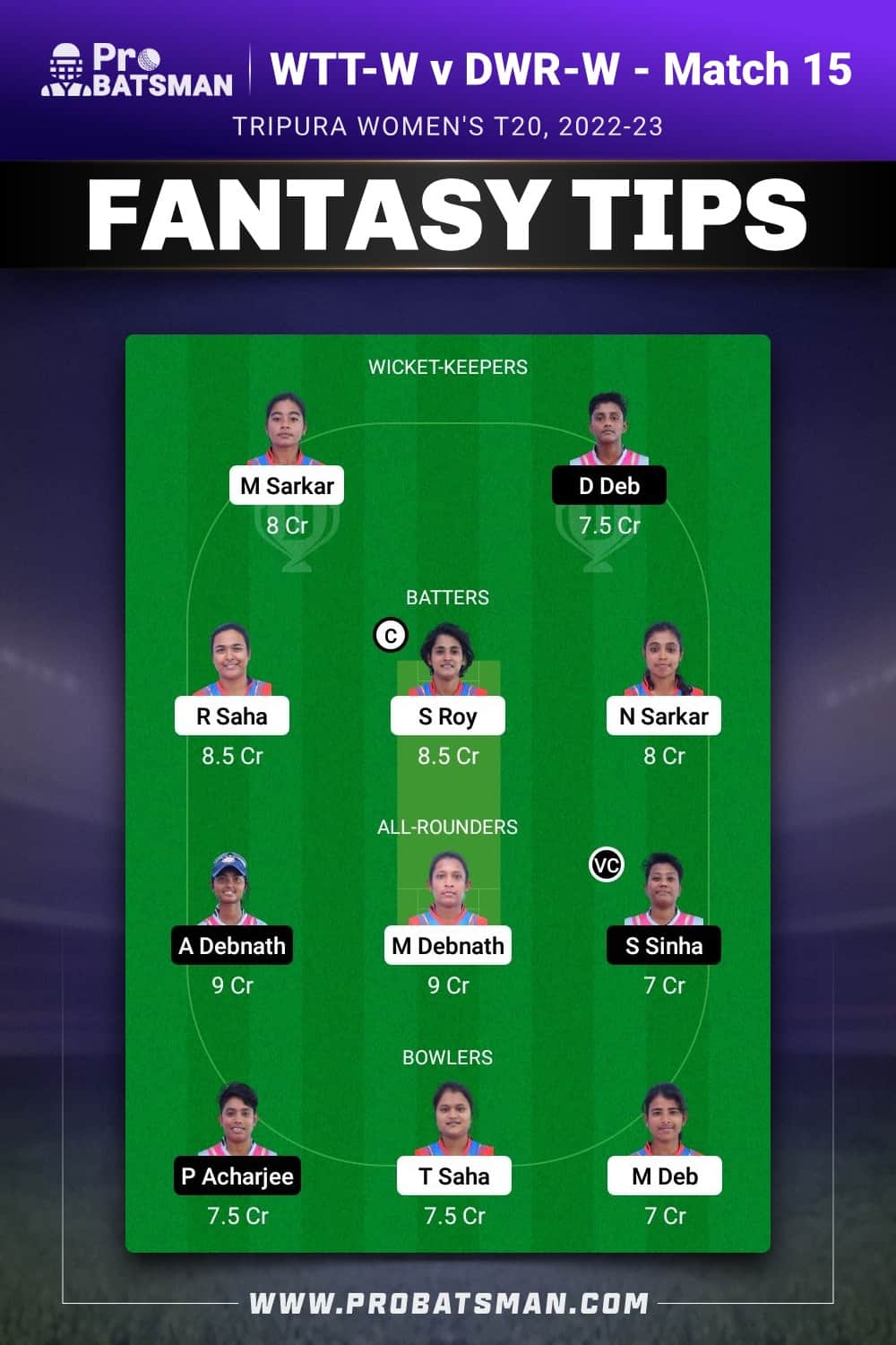 WTT-W vs DWR-W Dream11 Prediction - Fantasy Team 1 WTT-W vs DWR-W Dream11 Prediction - Fantasy Team 1