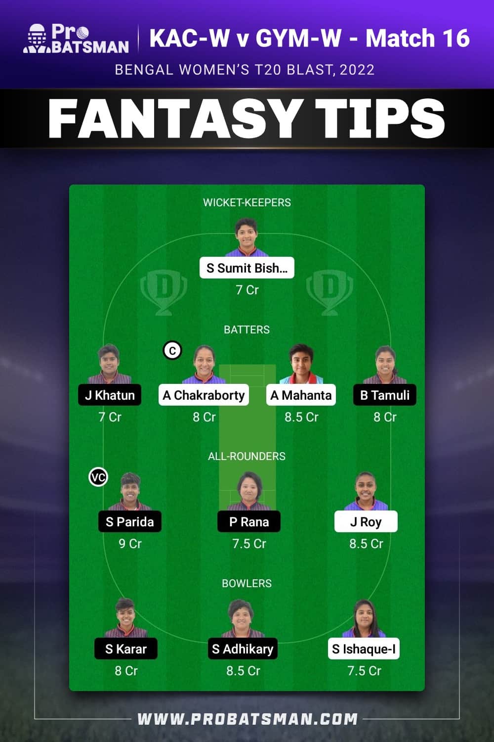 KAC-W vs GYM-W Dream11 Prediction - Fantasy Team 2