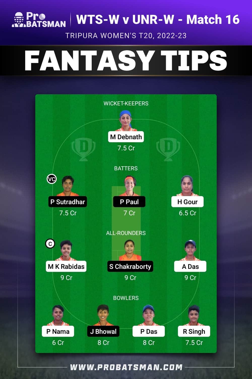 WTS-W vs UNR-W Dream11 Prediction - Fantasy Team 2