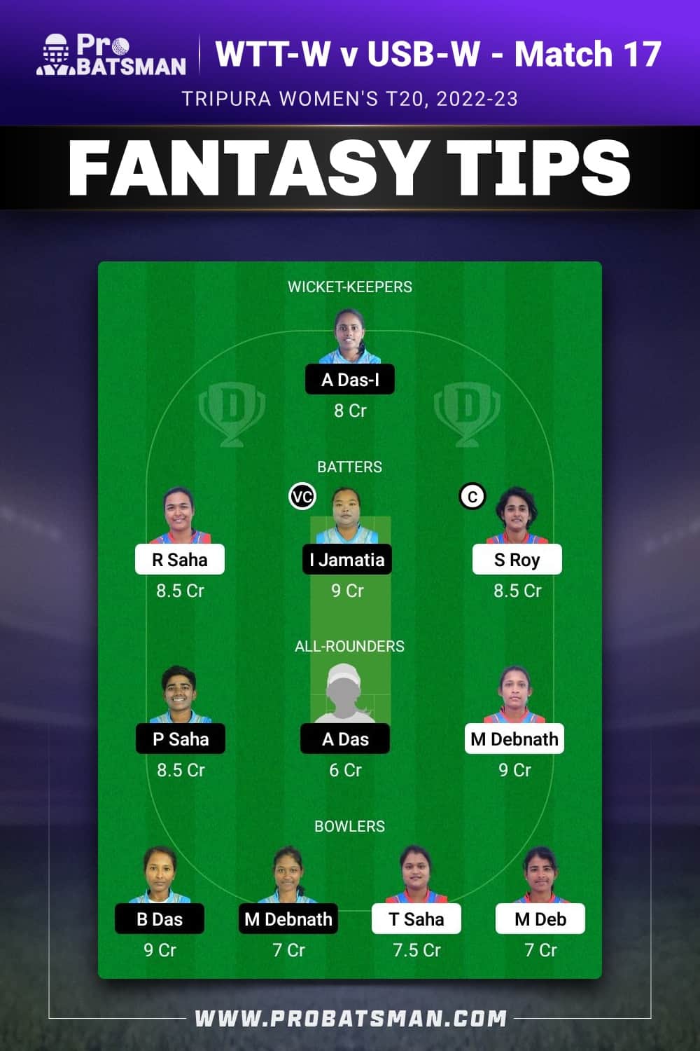 WTT-W vs USB-W Dream11 Prediction - Fantasy Team 1