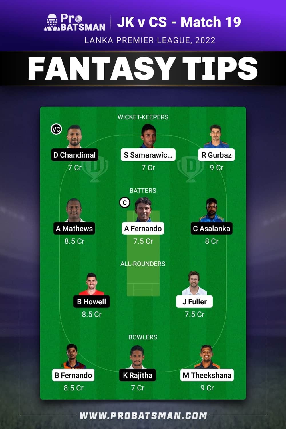 JK vs CS Dream11 Prediction - Fantasy Team 2