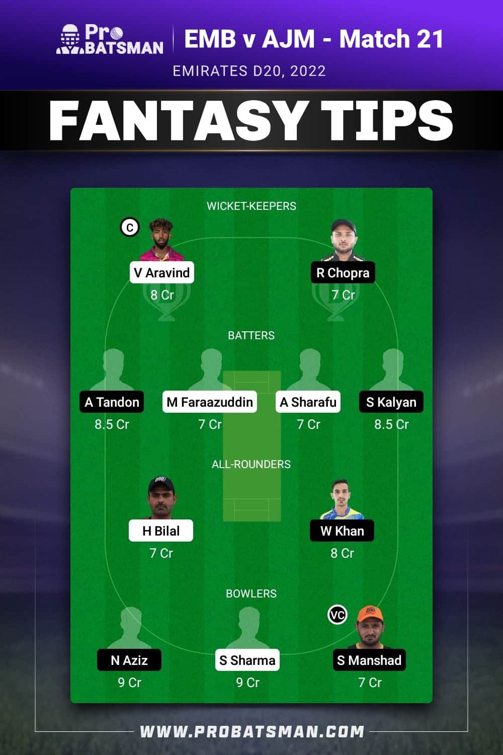 EMB vs AJM Dream11 Prediction - Fantasy Team 2