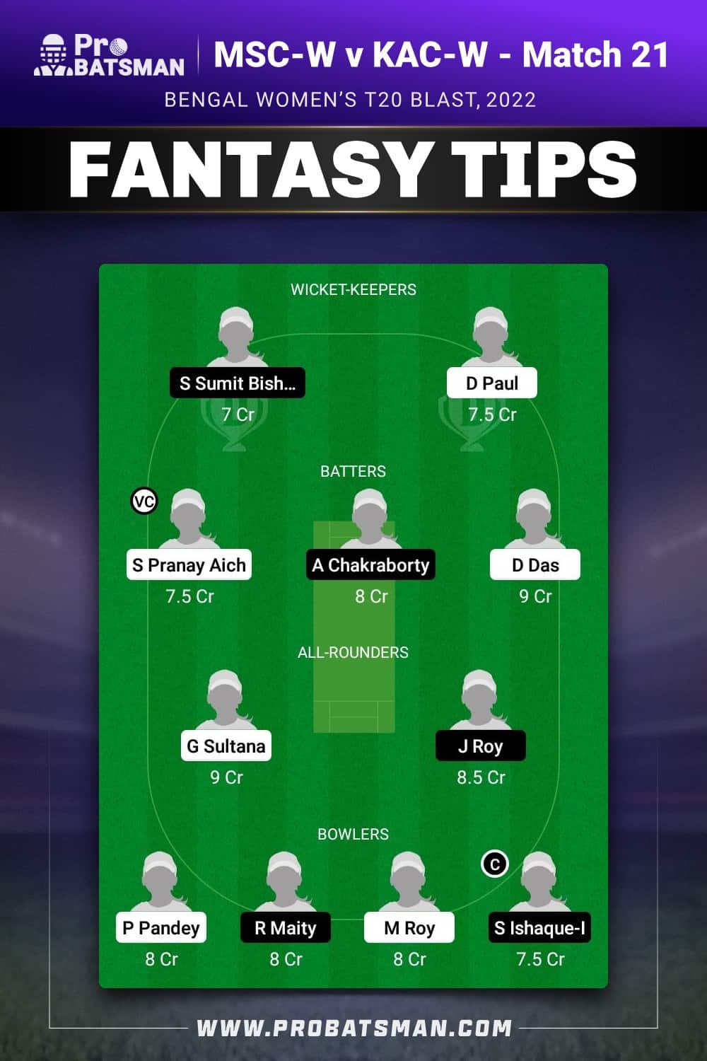 MSC-W vs KAC-W Dream11 Prediction - Fantasy Team 2