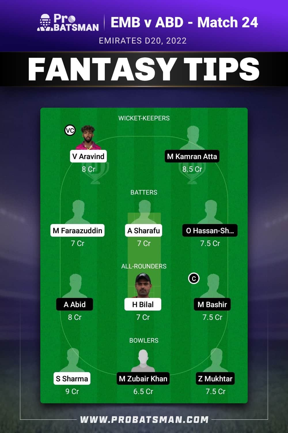 EMB vs ABD Dream11 Prediction - Fantasy Team 1 EMB vs ABD Dream11 Prediction - Fantasy Team 1