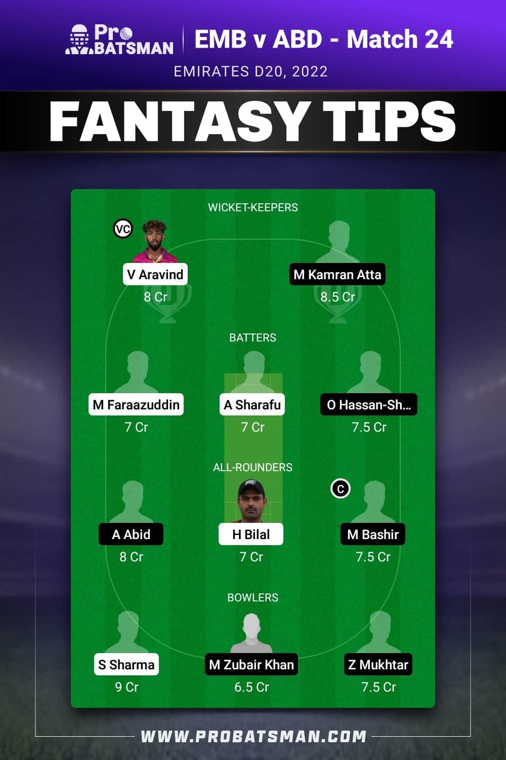 EMB vs ABD Dream11 Prediction - Fantasy Team 1