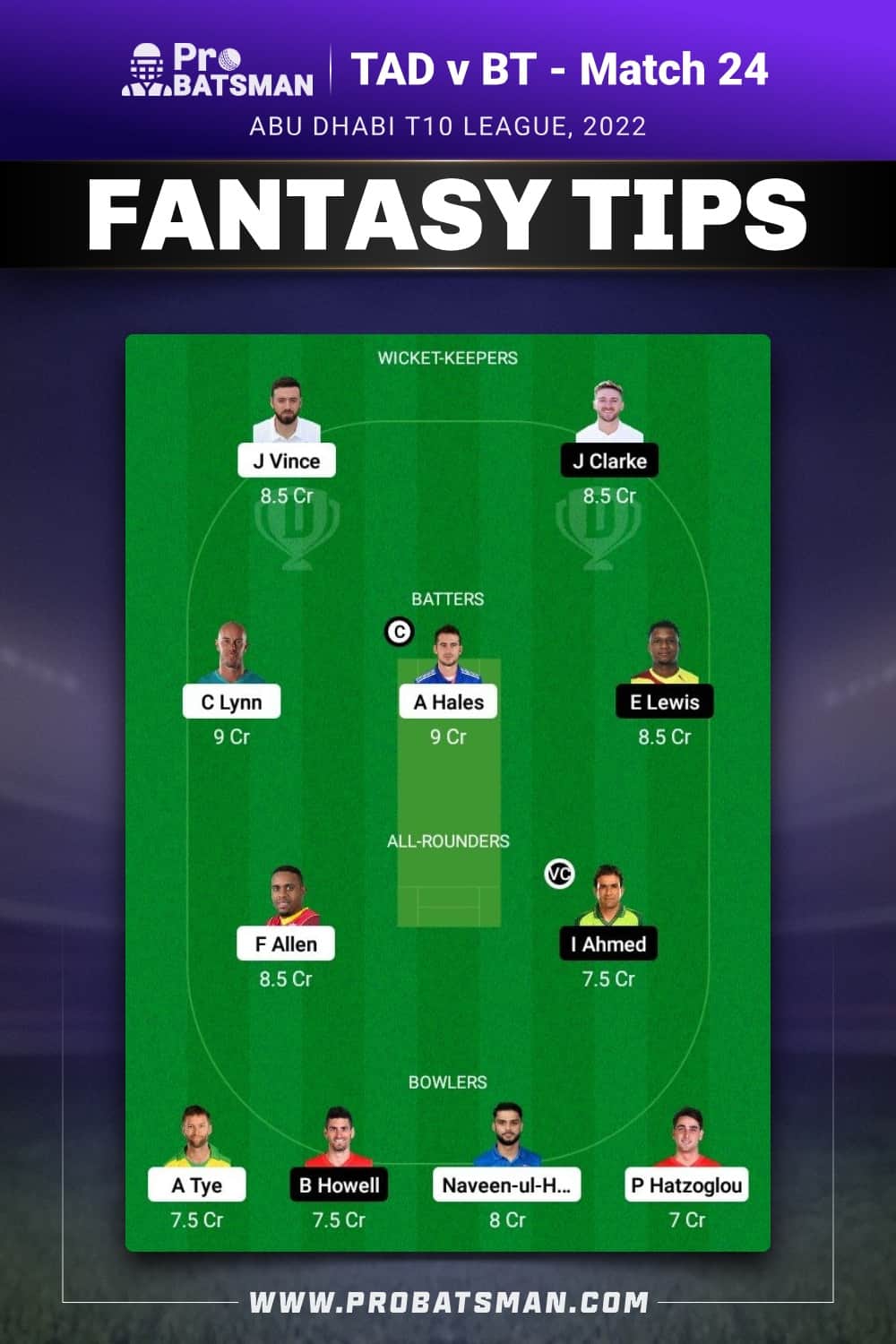TAD vs BT Dream11 Prediction - Fantasy Team 2 TAD vs BT Dream11 Prediction - Fantasy Team 2