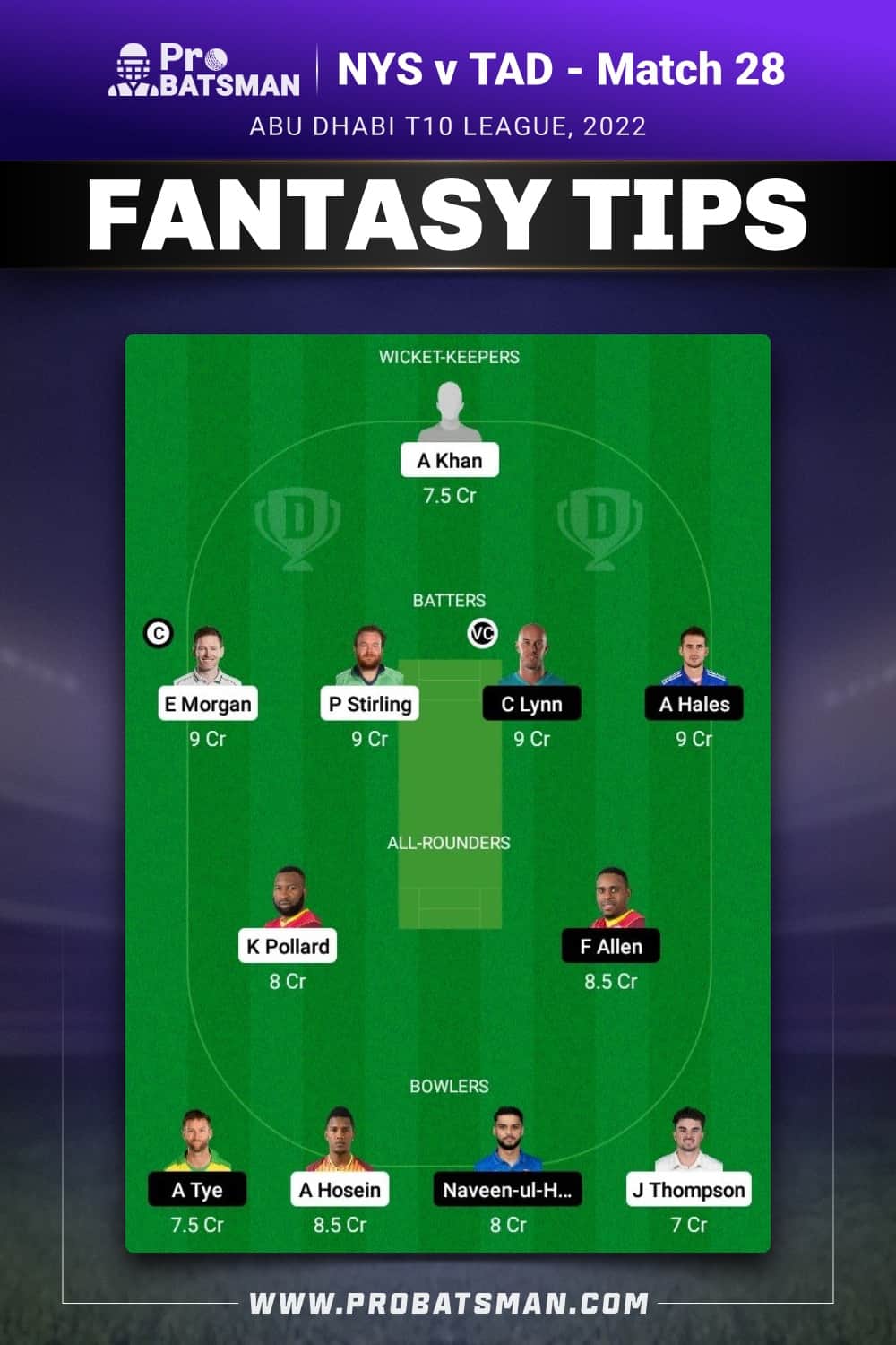 NYS vs TAD Dream11 Prediction - Fantasy Team 2