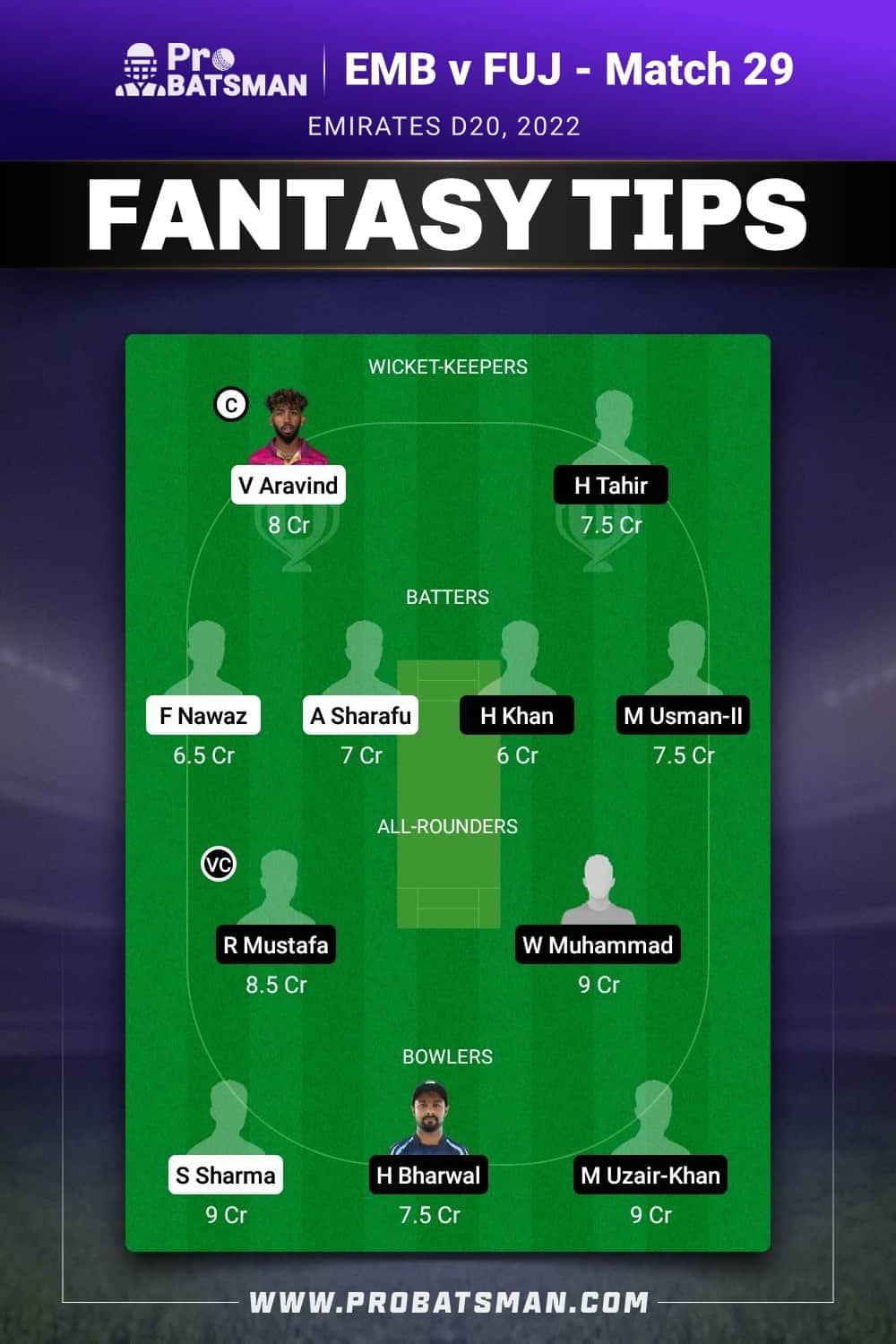 EMB vs FUJ Dream11 Prediction - Fantasy Team 2 EMB vs FUJ Dream11 Prediction - Fantasy Team 2