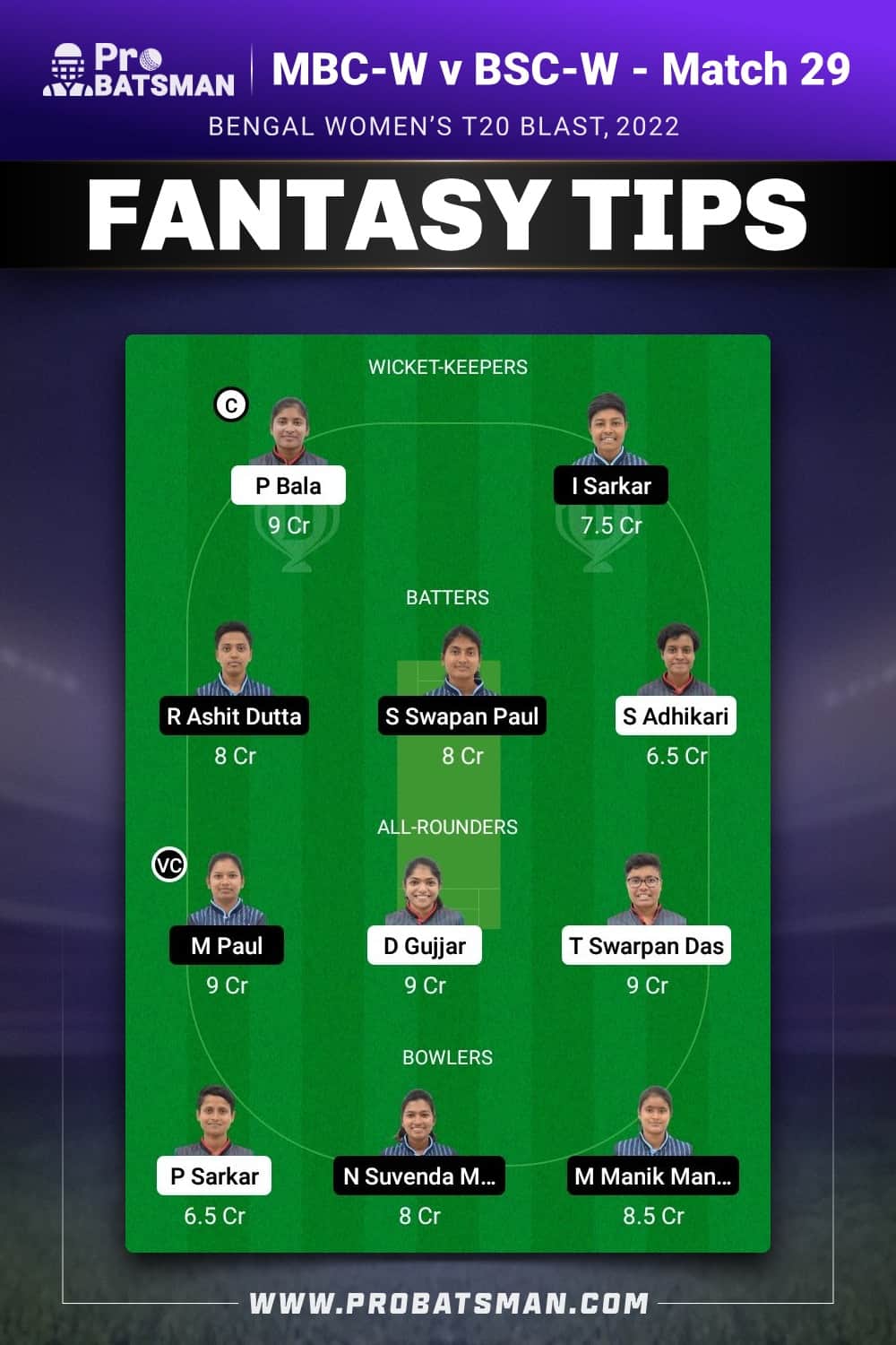 MBC-W vs BSC-W Dream11 Prediction - Fantasy Team 2