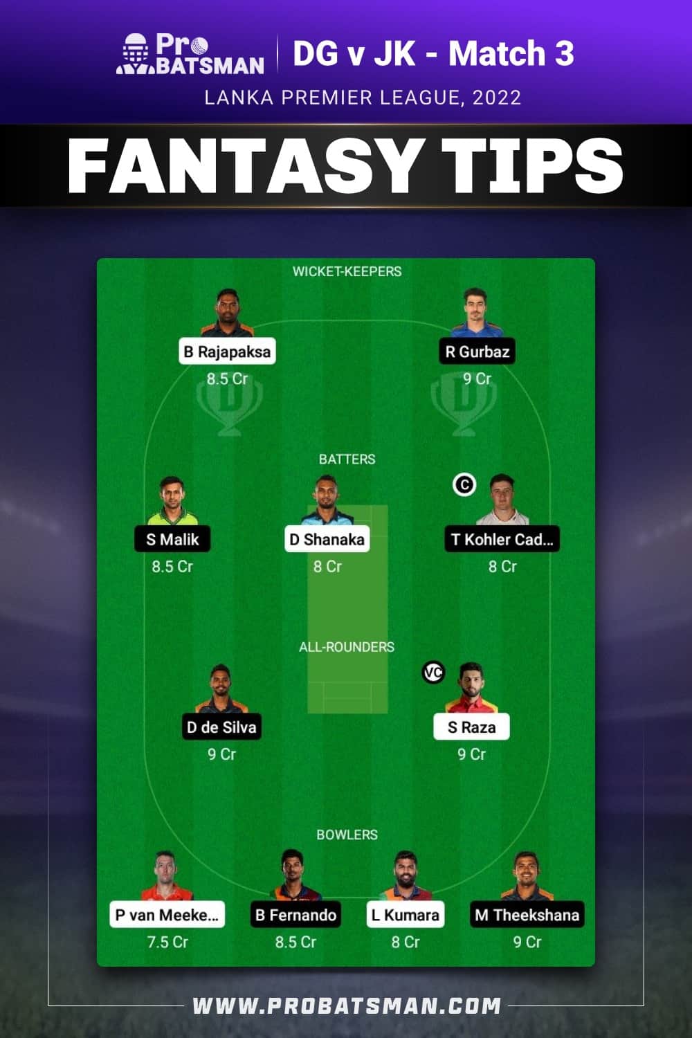 DG vs JK Dream11 Prediction - Fantasy Team 2