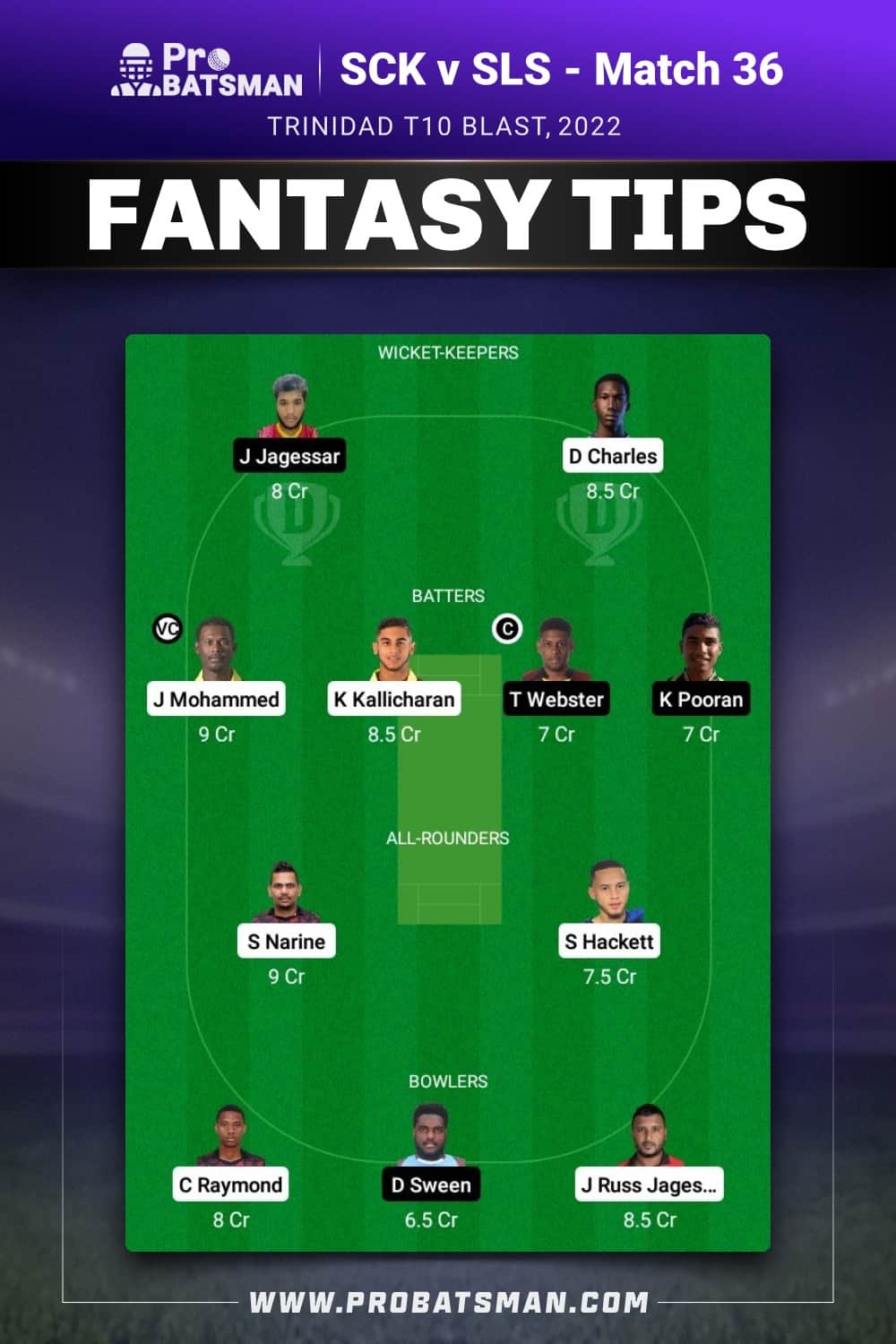 SCK vs SLS Dream11 Prediction - Fantasy Team 2