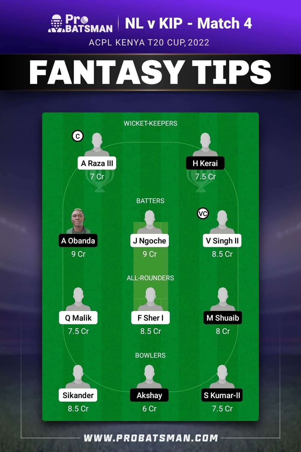 NL vs KIP Dream11 Prediction - Fantasy Team 2