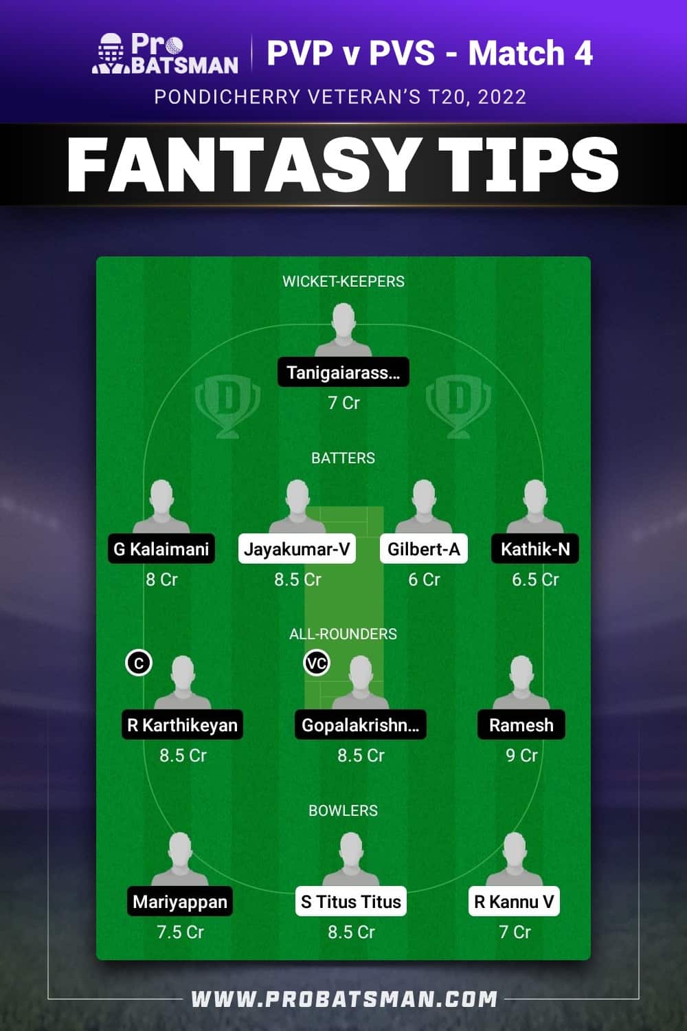 PVP vs PVS Dream11 Prediction - Fantasy Team 1