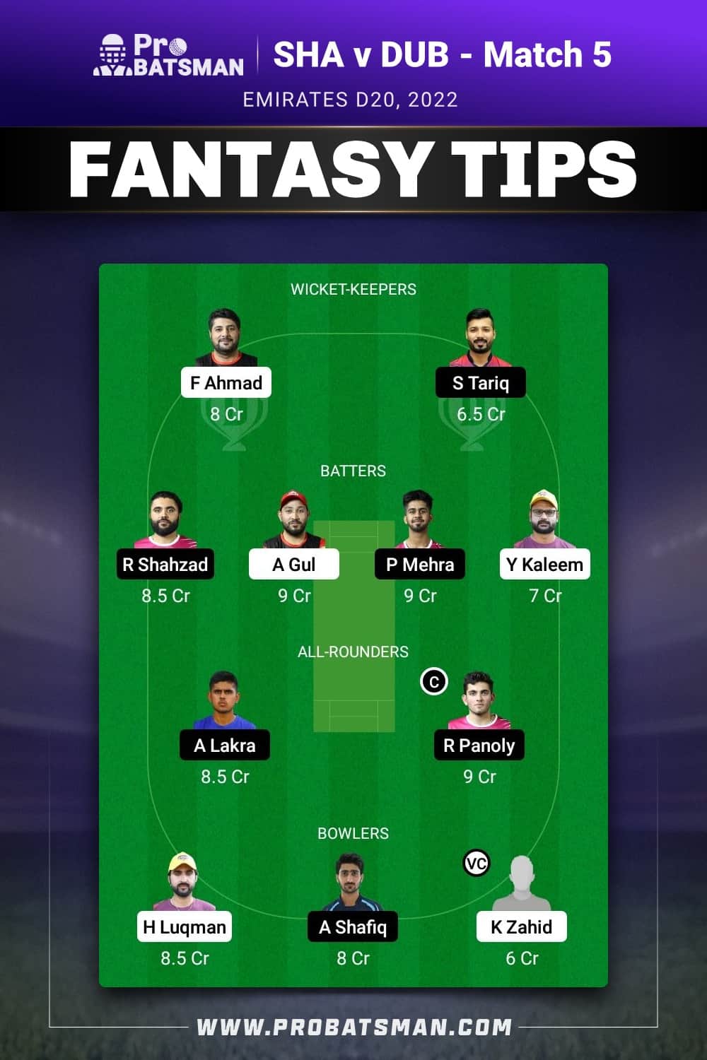 SHA vs DUB Dream11 Prediction - Fantasy Team 2