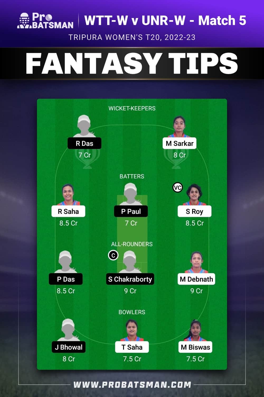 WTT-W vs UNR-W Dream11 Prediction - Fantasy Team 1 WTT-W vs UNR-W Dream11 Prediction - Fantasy Team 1