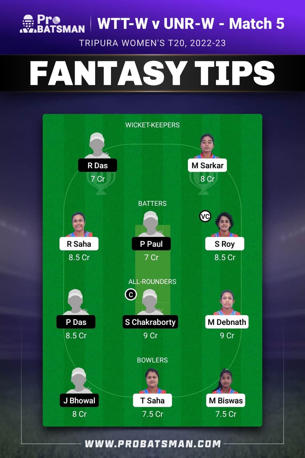 WTT-W vs UNR-W Dream11 Prediction - Fantasy Team 1