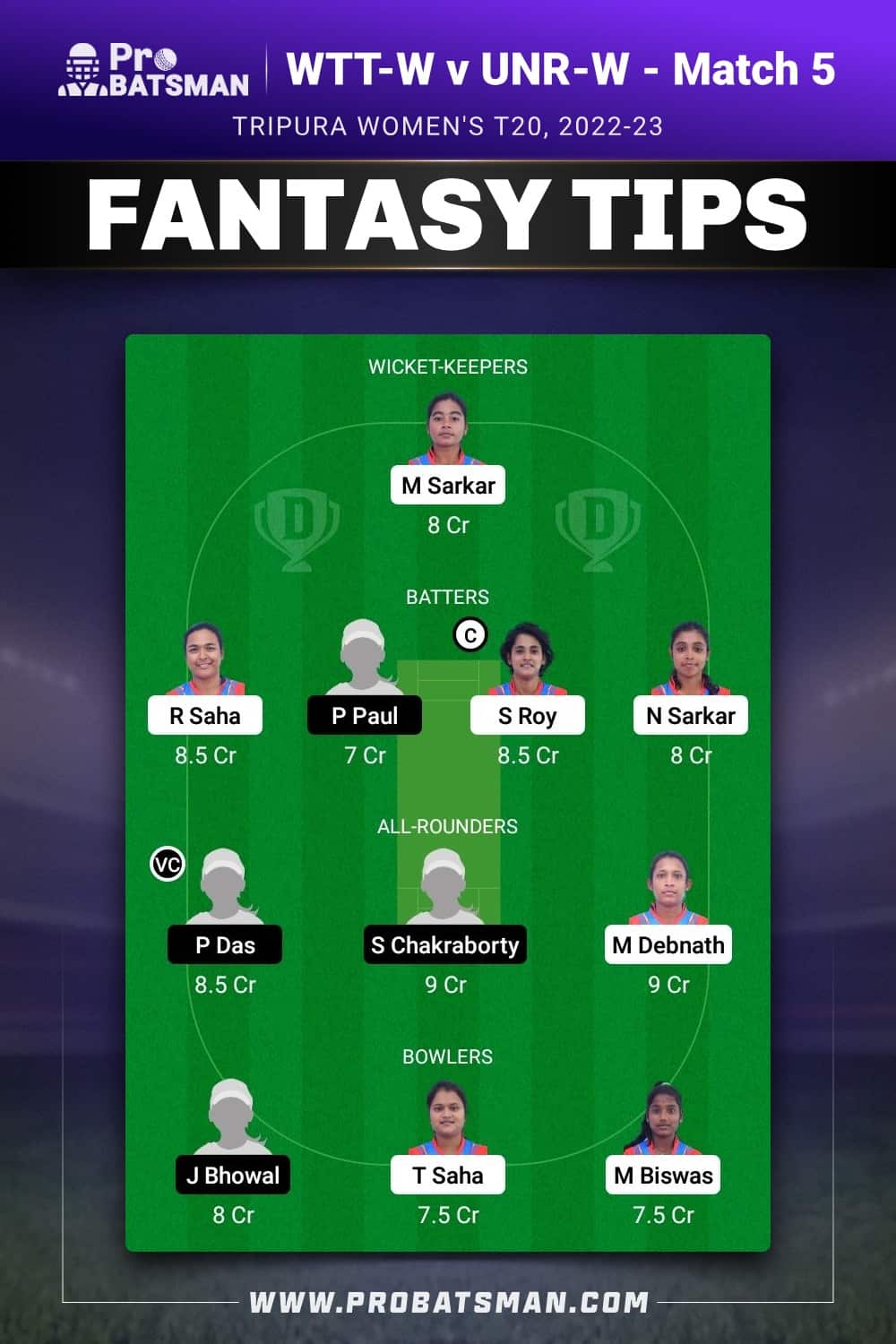 WTT-W vs UNR-W Dream11 Prediction - Fantasy Team 2