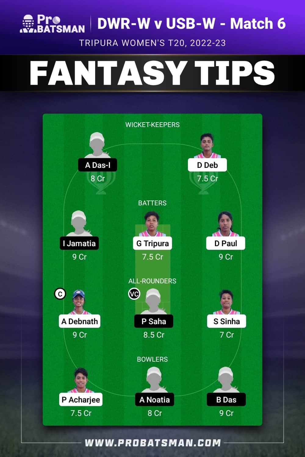 DWR-W vs USB-W Dream11 Prediction - Fantasy Team 1