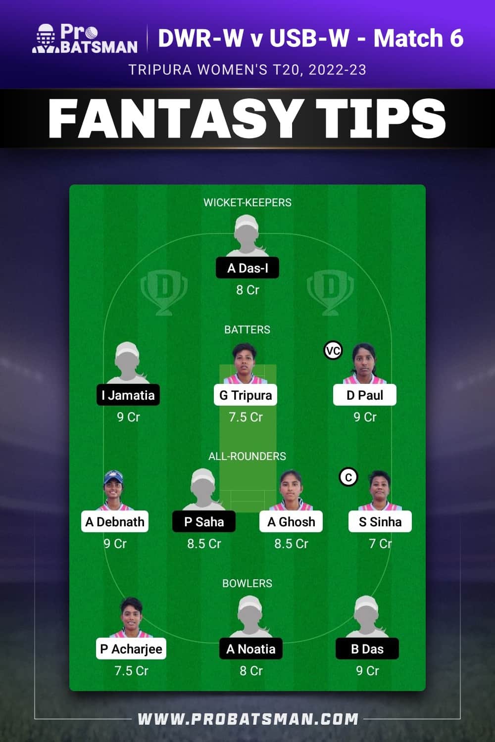 DWR-W vs USB-W Dream11 Prediction - Fantasy Team 2