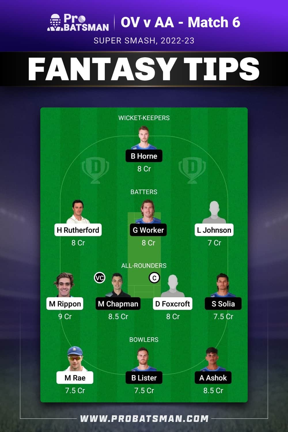 OV vs AA Dream11 Prediction - Fantasy Team 1