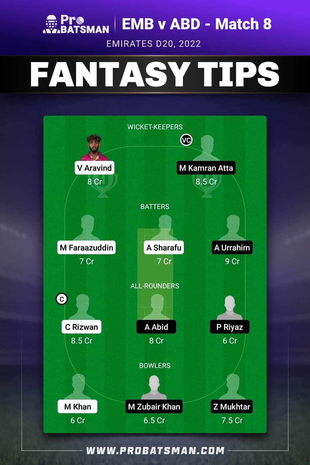 EMB vs ABD Dream11 Prediction - Fantasy Team 1 EMB vs ABD Dream11 Prediction - Fantasy Team 1