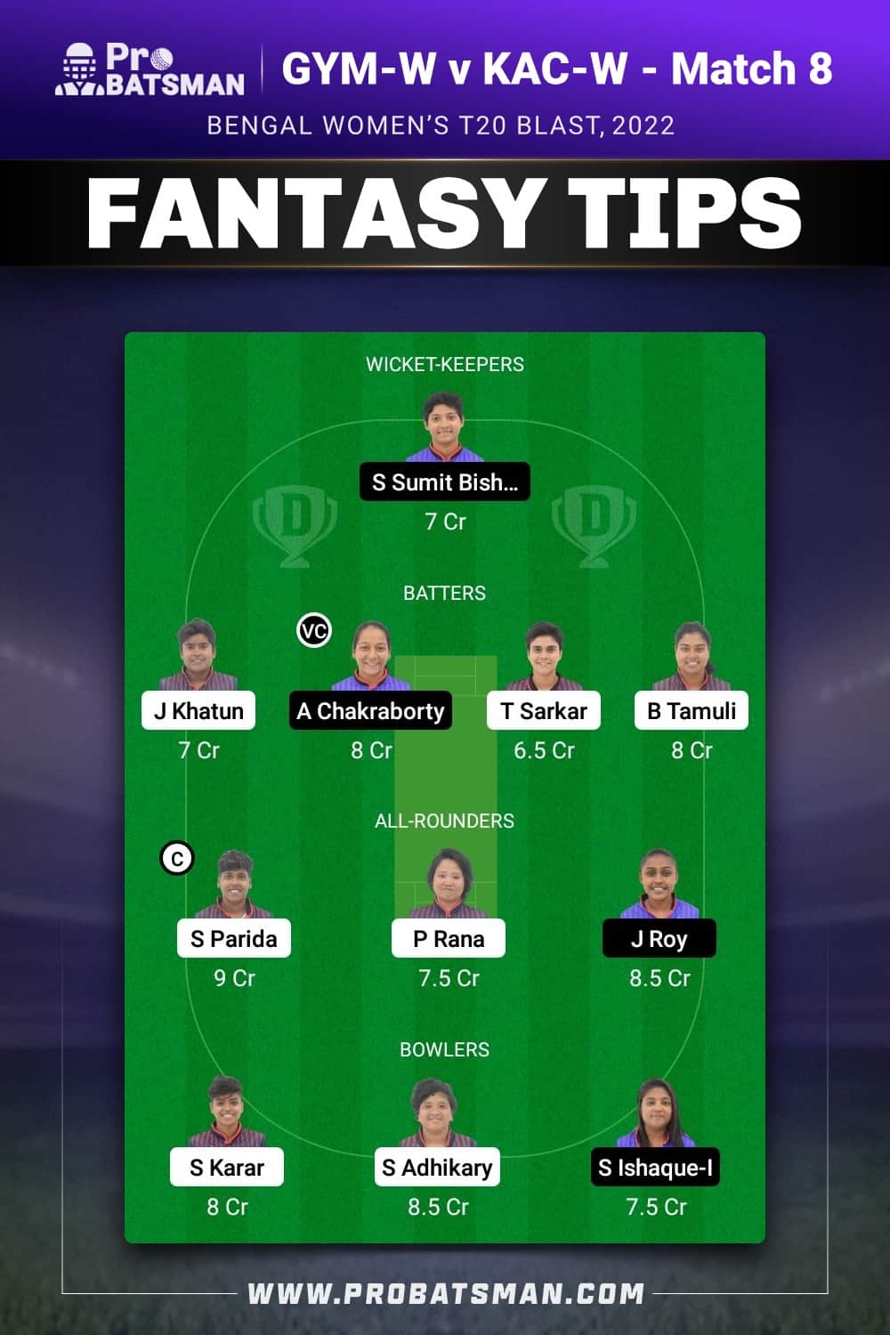 GYM-W vs KAC-W Dream11 Prediction - Fantasy Team 1