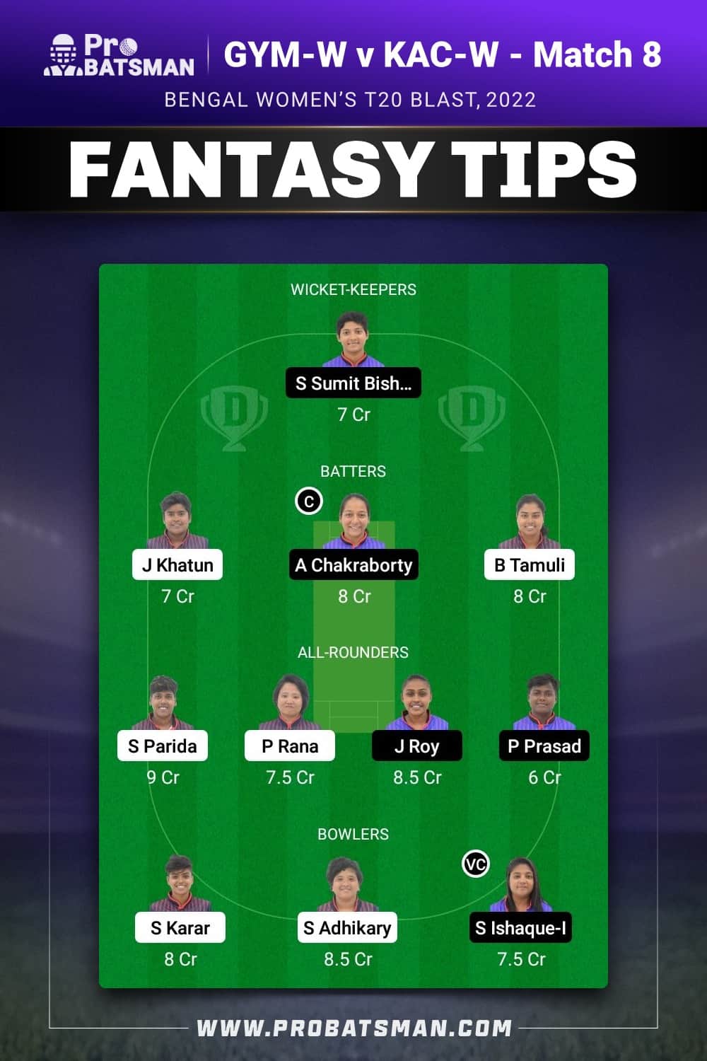 GYM-W vs KAC-W Dream11 Prediction - Fantasy Team 2