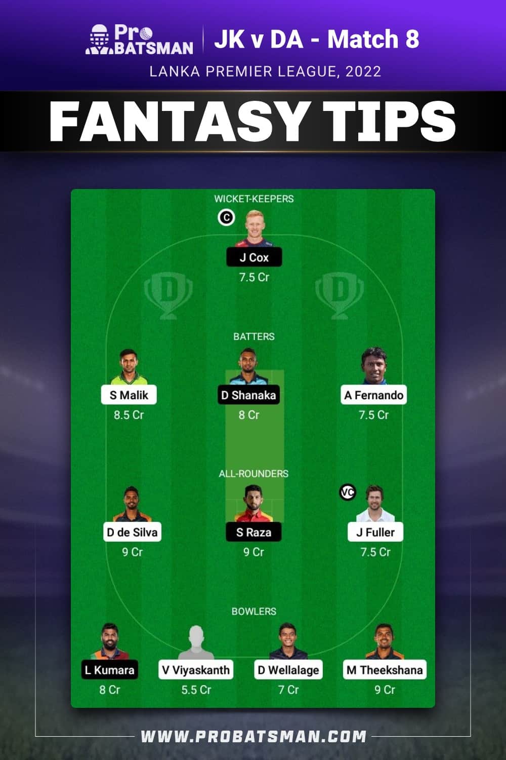 JK vs DA Dream11 Prediction - Fantasy Team 1