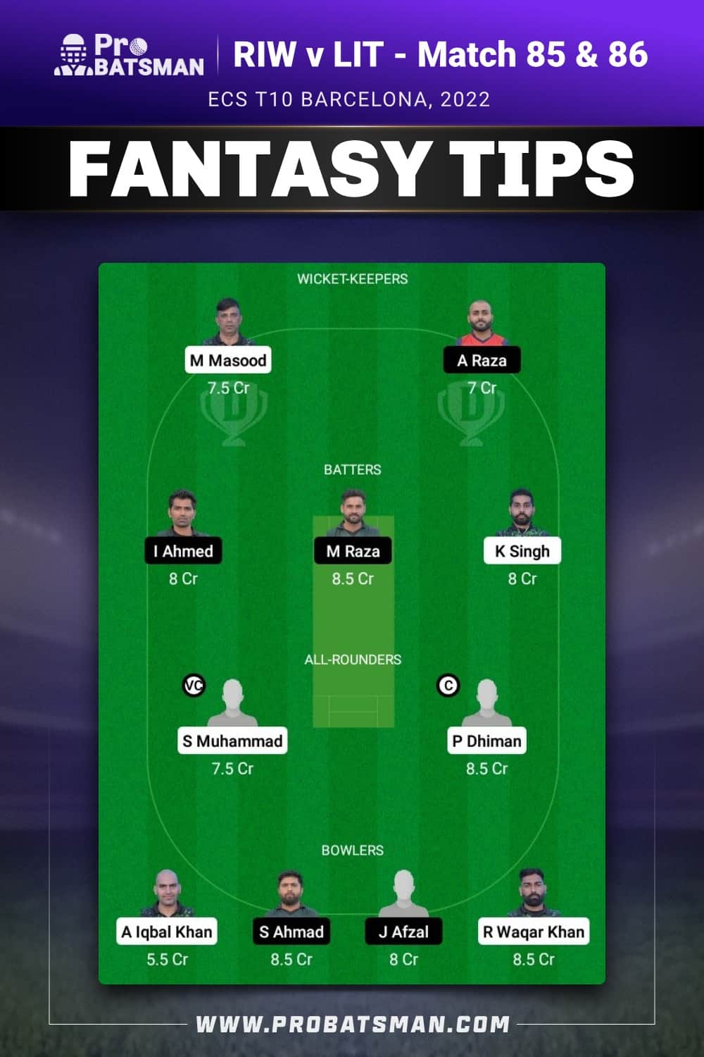 RIW vs LIT Dream11 Prediction - Fantasy Team 2