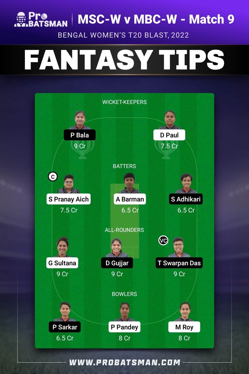 MSC-W vs MBC-W Dream11 Prediction - Fantasy Team 1