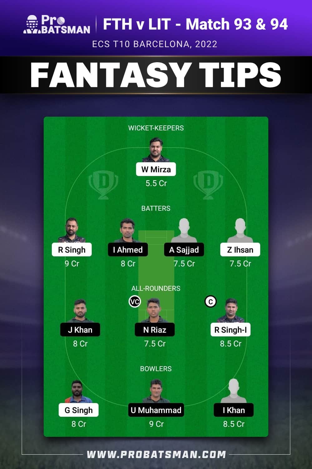 FTH vs LIT Dream11 Prediction - Fantasy Team 1 FTH vs LIT Dream11 Prediction - Fantasy Team 1