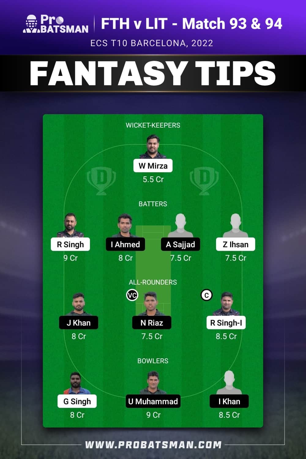 FTH vs LIT Dream11 Prediction - Fantasy Team 1