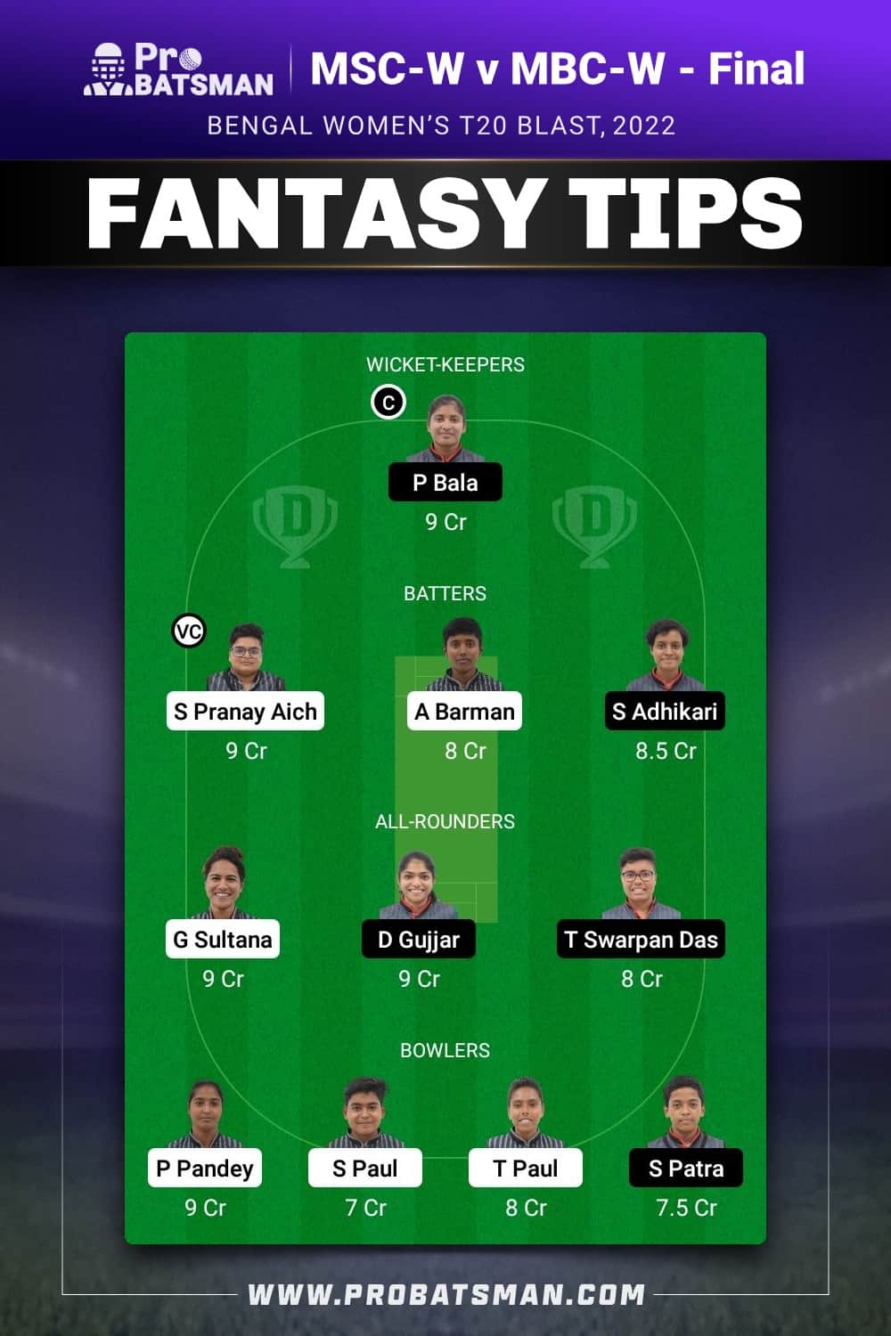 MSC-W vs MBC-W Dream11 Prediction - Fantasy Team 2