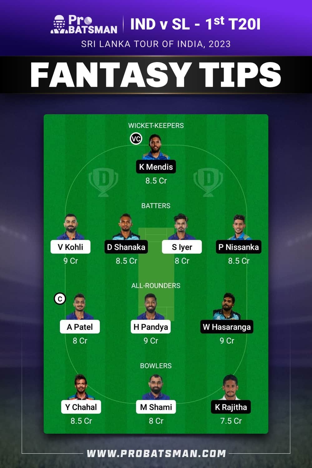 IND vs SL Dream11 Prediction - Fantasy Team 2