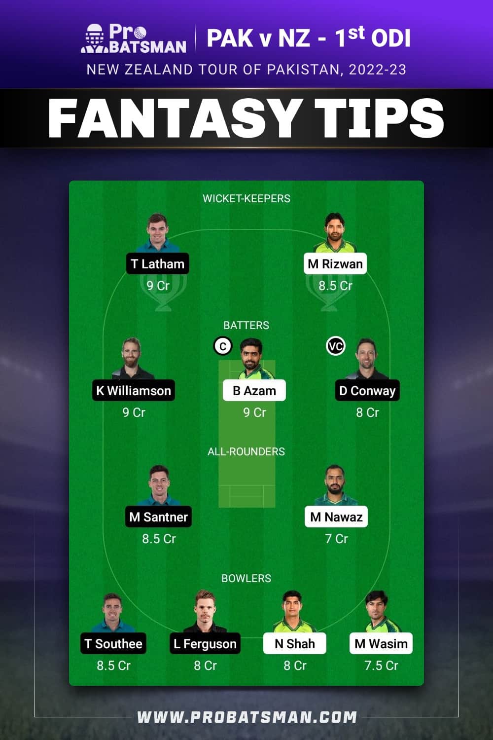 PAK vs NZ Dream11 Prediction - Fantasy Team 1