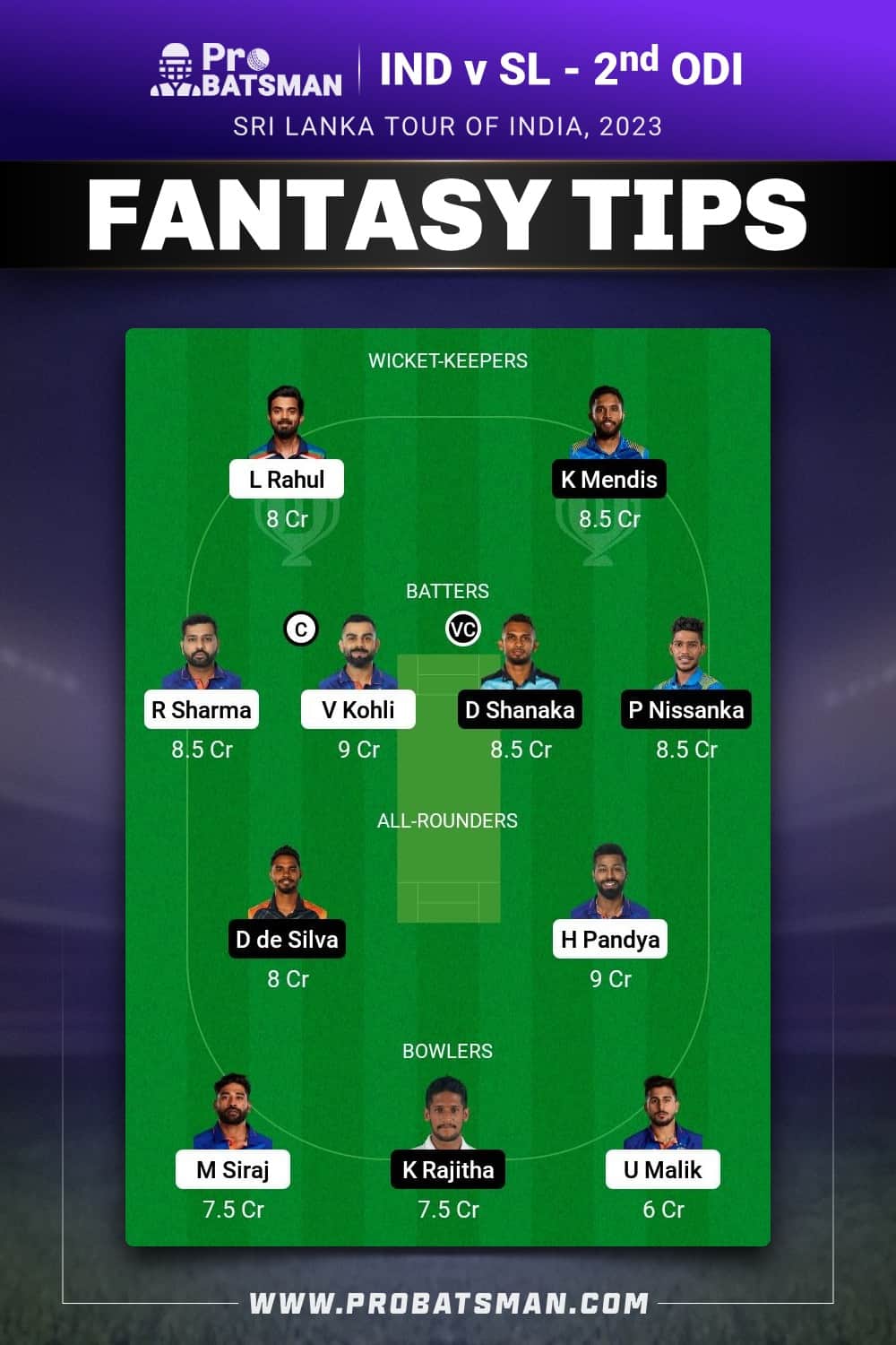 IND vs SL Dream11 Prediction - Fantasy Team 1